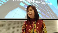 Direktur Keuangan Bank Permata Lea Kusumawijaya usai melakukan konferensi pers di World Trade Center 3, Jakarta Selatan, Rabu (19/2/2020). (Anisyah Al Faqir/Merdeka.com)