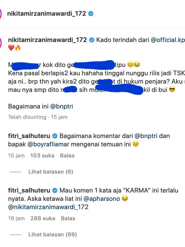 Unggahan Nikita Mirzani soal Dito Mahendra. (Foto: Dok. Instagram @nikitamirzanimawardi_172)