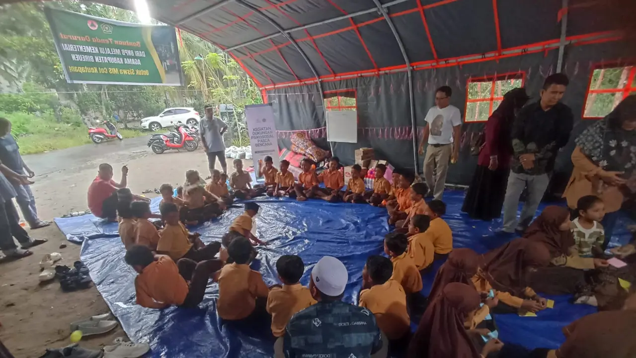 Kegiatan pendampingan psikososial bagi masyarakat terdampak bencana, dengan peserta 80 anak dan 16 ibu rumah tangga di Kabupaten Bireun, Aceh. (Istimewa)