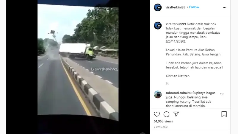 truk tak kuat menanjak hingga akhirnya berjalan mundur