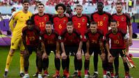 Timnas Belgia berfoto sebelum dimulainya laga matchday kedua Grup F Piala Dunia 2022 menghadapi Timnas Maroko di Al Thumama Stadium, Doha, Qatar, Minggu (27/11/2022) malam WIB. (AP/Manu Fernandez)