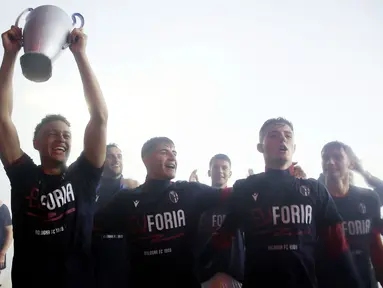 Bologna dan Juventus harus berbagi angka usai bermain imbang 3-3 dalam laga giornata 37 Serie A 2023/2024 yang digelar di Renato dall'Ara, Selasa (21/5/2024). (Michele Nucci/LaPresse via AP)