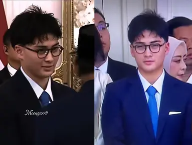 Dalam foto yang tersebar, Kyran terlihat tampil ganteng mengenakan setelan jas biru dengan dasi senada. Penampilannya yang rapi dengan kacamata tebal membuat warganet salah fokus, bahkan banyak yang menyebutnya sebagai "cucu Prabowo." (Liputan6.com/Tiktok/@sukamuselamanya)