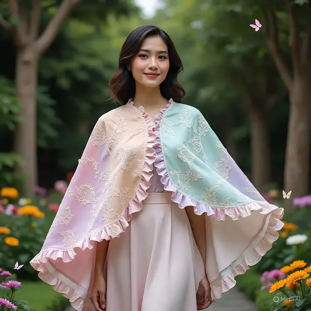 Gaya Mix and Match Batik Wanita Lengan Cape Anggun