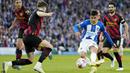 Pemain Brighton and Hove Albion, Facundo Buonanotte, melepaskan tendangan saat melawan Manchester City pada laga Liga Inggris di Stadion AMEX, Rabu (24/5/2023). Kedua tim bermain imbang 1-1. (AP Photo/Kirsty Wigglesworth)