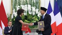 Menteri Kebudayaan Republik Indonesia, Fadli Zon, menandatangani Nota Kesepahaman (MoU) Kerja Sama Budaya antara Indonesia dan Prancis bersama Menteri Kebudayaan Prancis, Rachida Dati, Rabu (28/5/2025). (Foto: Istimewa).