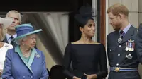 Pangeran Harry, Meghan Markle, dan Ratu Elizabeth II. (AP Photo/Matt Dunham, File)