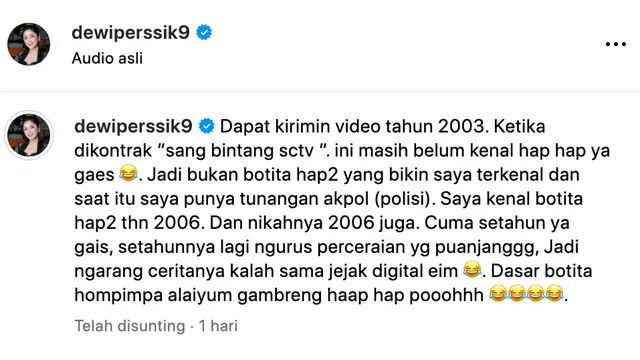 Unggahan Dewi Perssik. (Foto: Dok. Instagram @dewiperssik9)