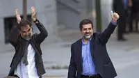 Dua anggota kunci gerakan kemerdekaan Catalonia, Jordi Cuixart dan Jordi Sánchez (AP Photo/Francisco Seco)