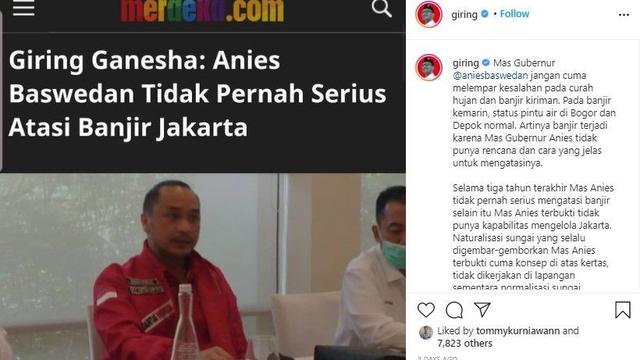Kritikan Giring Ganesha kepada Anies Baswedan
