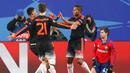 Pemain Manchester United, Anthony Martial, merayakan gol yang dicetaknya ke gawang CSKA dalam lanjutan Grup B Liga Champions di Stadion Arena Khimki, Moscow, Rusia, Kamis (22/10/2015) dini hari WIB. (EPA/Maxim Shipenkov)