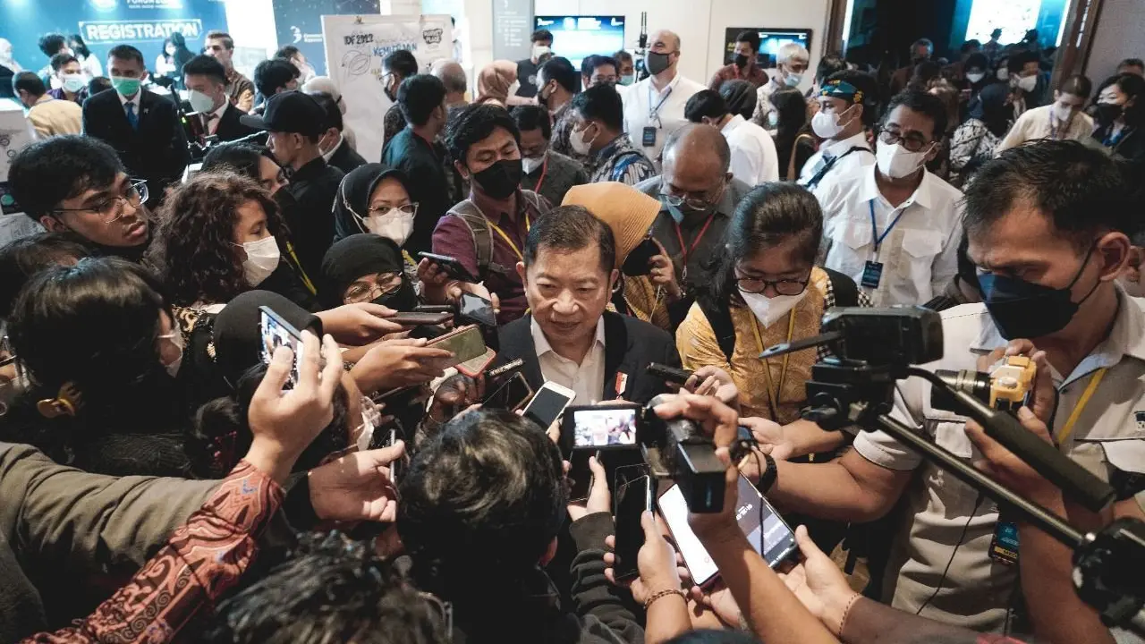 Menteri PPN/Kepala Bappenas Suharso Monoarfa dalam acara puncak Indonesia Development Forum di Bali, Senin (21/11/2022).
