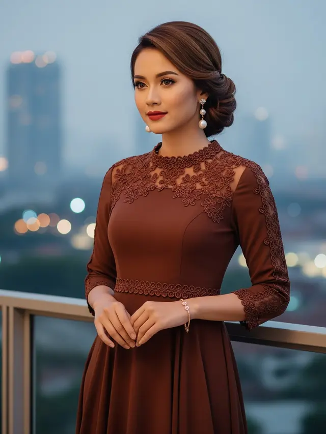 Model Dress Coklat Mahogany yang Elegan