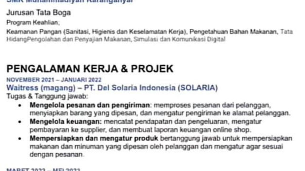1. Contoh CV Formal dalam Bahasa Indonesia