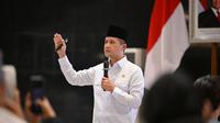 Menteri Transmigrasi, Iftitah Sulaiman Suryanagara dalam acara Transformasi Transmigrasi di Gedung Balai Makarti, Jakarta Selatan, pada Senin (24/3/2025). (Liputan6.com/Delvira Hutabarat)
