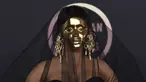 Cardi B tiba di American Music Awards di Microsoft Theater di Los Angeles (22/11/20210). Di karpet merah, pelantun Bodak Yellow itu tampil dengan topeng emas. (AP Photo/Jordan Strauss)