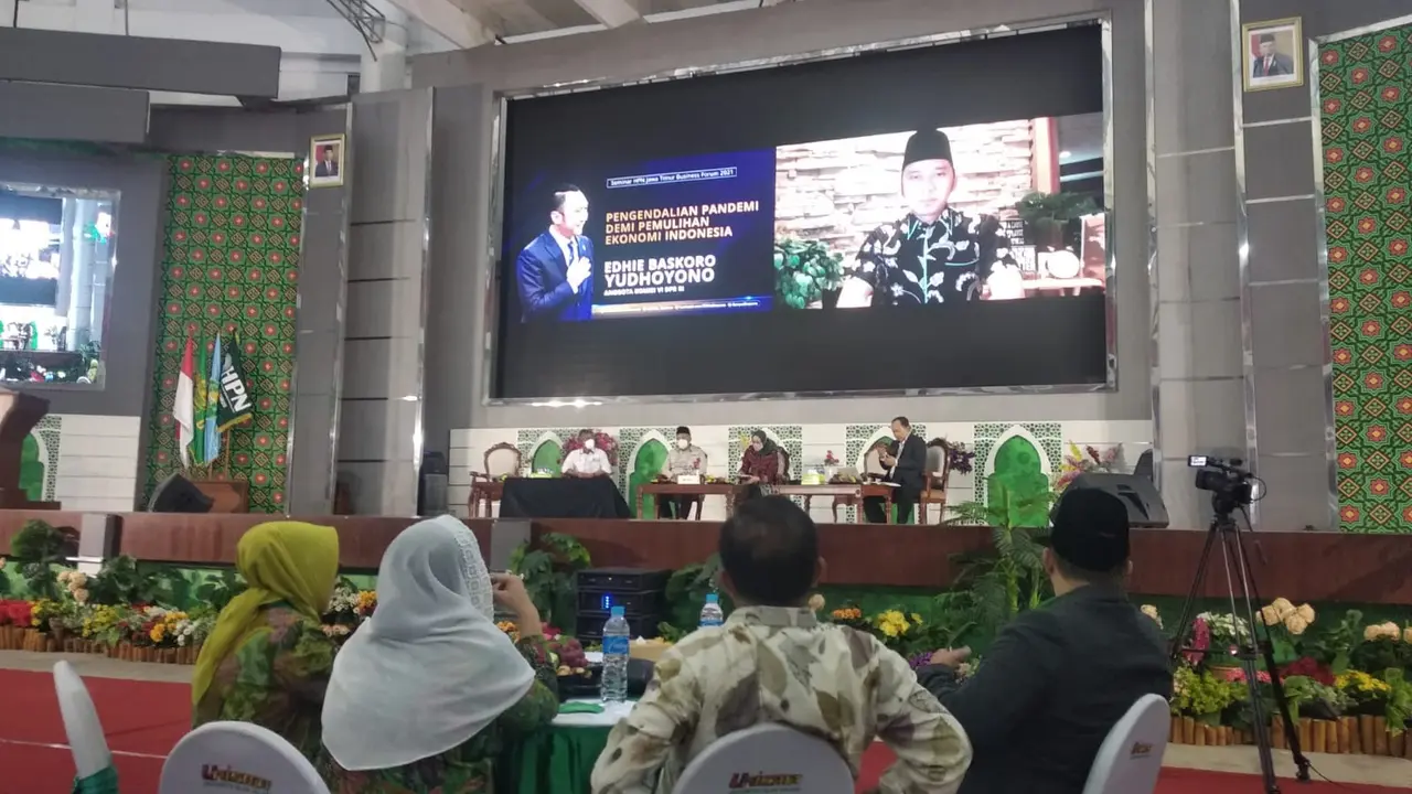 Ketua Fraksi Demokrat Edhie Baskoro Yudhoyono saat jadi pembicara Recovery Ekonomi Pasca Pandemi" di Universitas Islam Malang. (Istimewa)