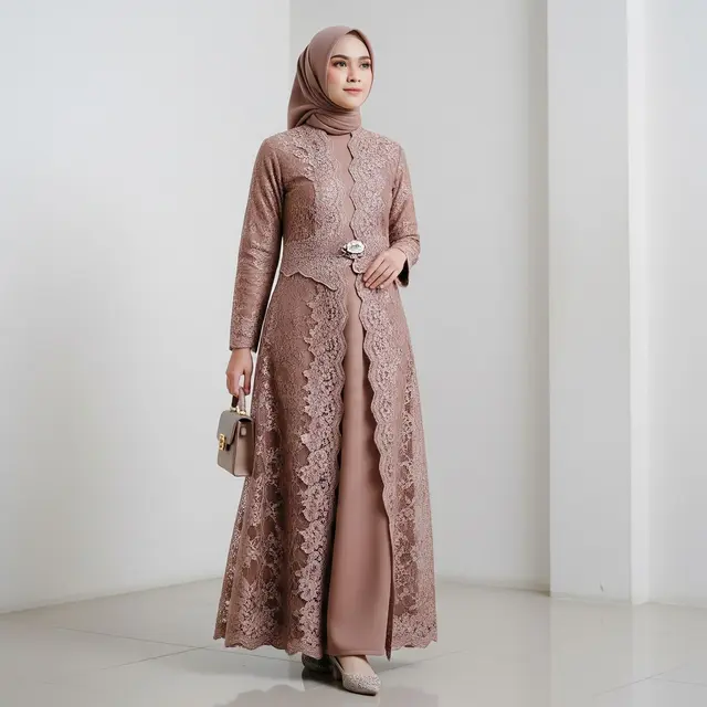 Gamis Brokat Kombinasi Kain Doff