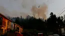 Api membakar hutan di dekat pemukiman di Dichato Chili, Senin (30/1). Diperkirakan api telah melalap sekitar 680.000 are lahan. (AP Photo / Esteban Felix)