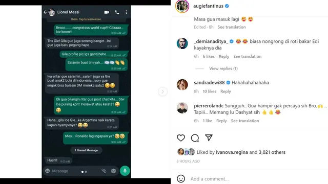 Chat Rekayasa Augie Fantinus dan Messi yang Kocak