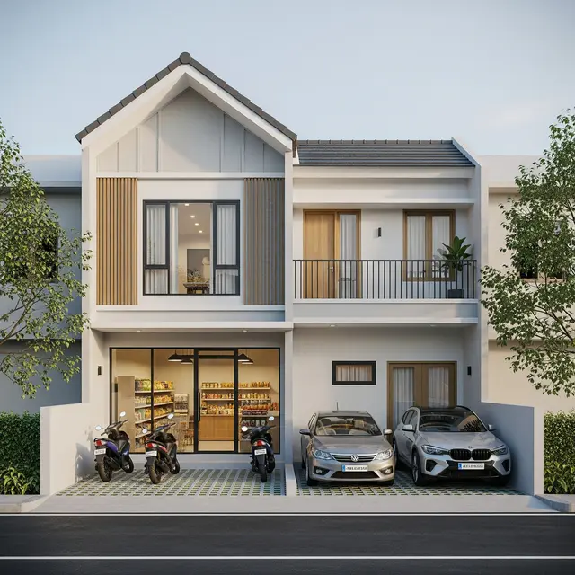 Desain Rumah Minimalis 2 Lantai dengan Toko di Bawah (Image by Gemini AI)
