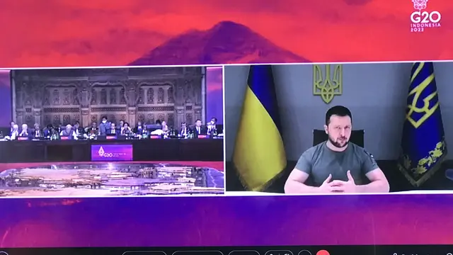 Presiden Ukraina Volodymyr Zelensky hadir virtual di KTT G20, (VincentPiket/@DubesUniEropa)
