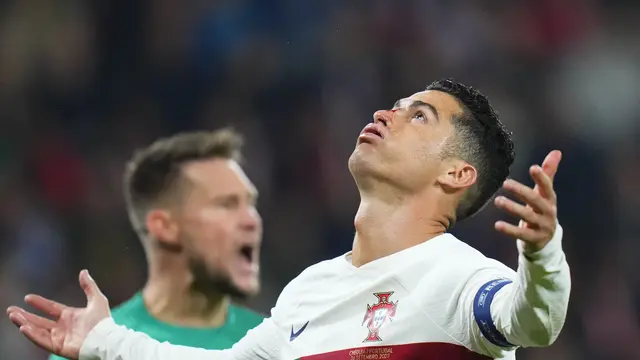 Kapten Timnas Portugal, Cristiano Ronaldo ketika berhadapan dengan Timnas Republik Ceska di UEFA Nations League 2022/2023.
