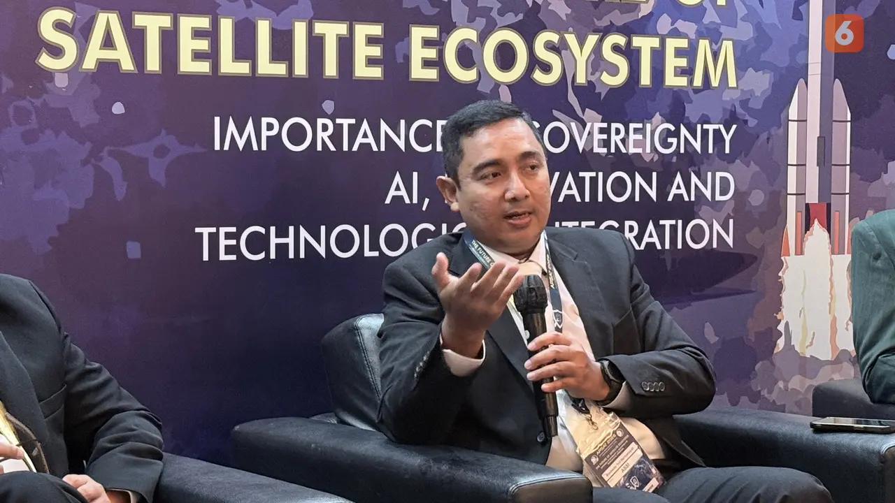 Ketua Umum Asosiasi Satelit Indonesia (ASSI) Risdianto Yuli Hermansyah di ajang Asia Pacific Satellite International Conference (APSAT 2026), Selasa (12/5/2026) di Jakarta. Liputan6.com/Iskandar