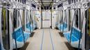 Interior kereta Mass Rapid Transit (MRT), Jakarta, Rabu (20/2). Pembangunan MRT Jakarta Fase I sudah mencapai 98,59 persen. (Liputan6.com/Faizal Fanani)