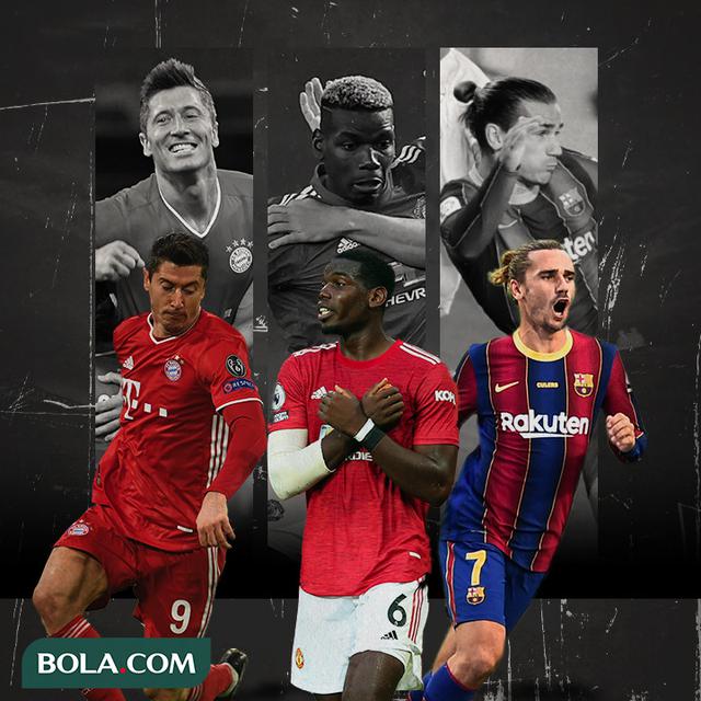 Robert Lewandowski, Paul Pogba dan Antoine Griezmann