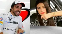 Mantan kekasih Valentino Rossi, Linda Morselli, kedapatan makin mesra dengan Fernando Alonso. (antena3.com)