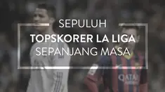 Video 10 pencetak gol terbanyak di kompetisi teratas Spanyol. Lionel Messi jadi yang pertama dengan raihan 312 gol dari 345 penampilan