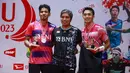 Final sesama pemain Indonesia di nomor tunggal putra Indonesia Masters 2023 yang berlangsung di Istora Gelora Bung Karno, Senayan, Jakarta, Minggu (29/1/2023) sore WIB akhirnya menjadi milik Jonatan Christie setelah sukses mengakhiri perlawanan Chico Aura Dwi Wardoyo melalui laga dua game langsung, 21-15, 21-13. (Bola.com/M Iqbal Ichsan)