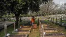 Petugas membawa hasil galian tanah untuk makam almarhumah Ani Yudhoyono, istri Presiden Ke-6 RI yang berada di Blok M 129 Taman Makam Pahlawan (TMP) Kalibata, Jakarta, Sabtu, (01/6/2019). Ani Yudhoyono rencana akan dimakamkan pada hari Minggu, pukul 13.00 WIB. (Liputan6.com/Faizal Fanani)