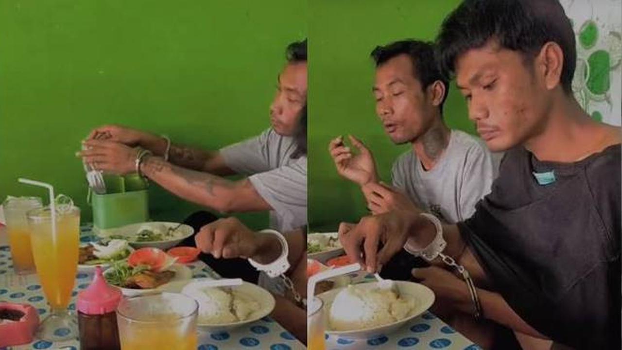 Viral 2 Pencuri Ditraktir Makan Polisi, Masih Keadaan Diborgol Ini Tuai Banyak Sorotan