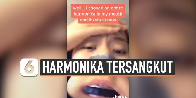 VIDEO: Harmonika Tersangkut di Mulut, Wanita Ini Malah Rekam Momennya di TikTok