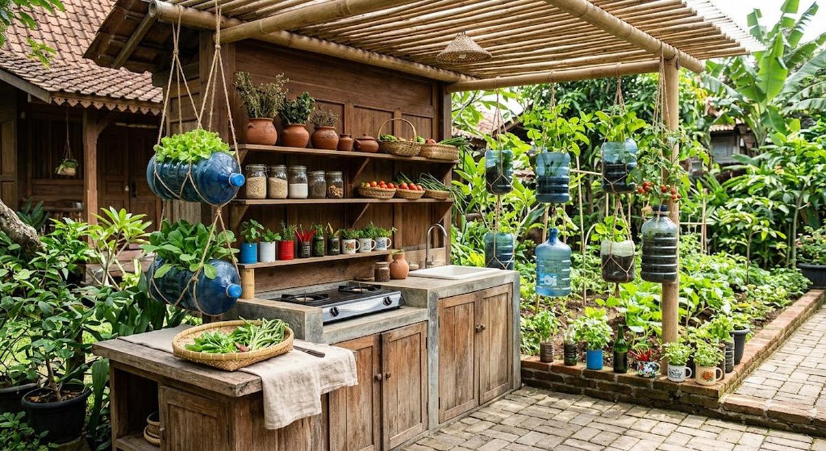 Dapur Terbuka dengan Kebun Sayur Mini (AI Generated)