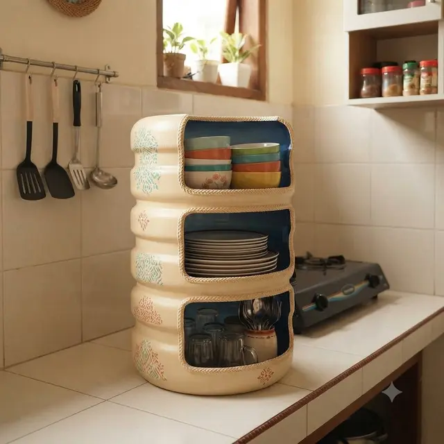 Inspirasi rak penyimpanan dari galon bekas untuk dapur mungil model rak serbaguna