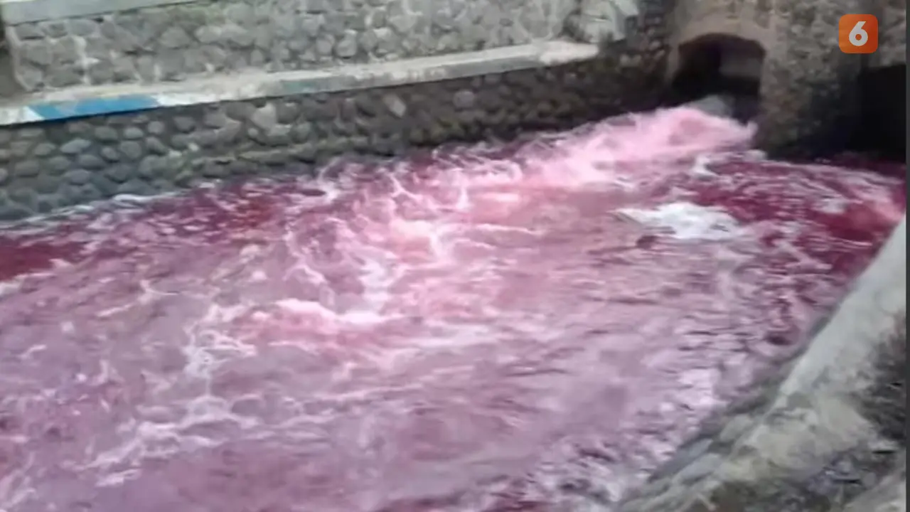 Sungai Kalibening di Jember berubah warga jadi merah (Liputan6.com/Fauzan)