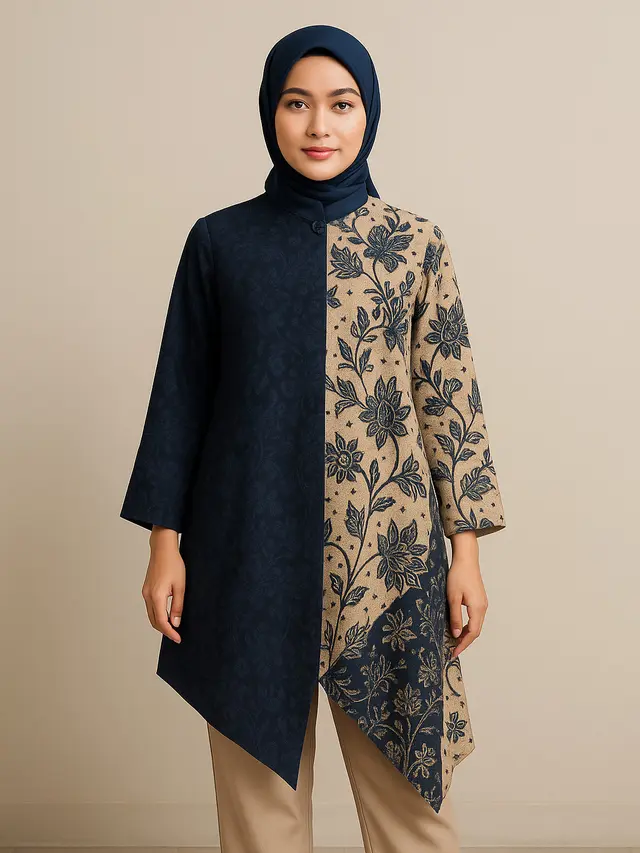 Model Tunik Batik Kombinasi 2 Warna/Ilustrasi gambar AI