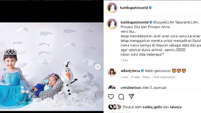 Khalisa dan Khadeejah anak Kartika Putri jalani pemotretan bertema Frozen (Foto: Instagram @kartikaputriworld)