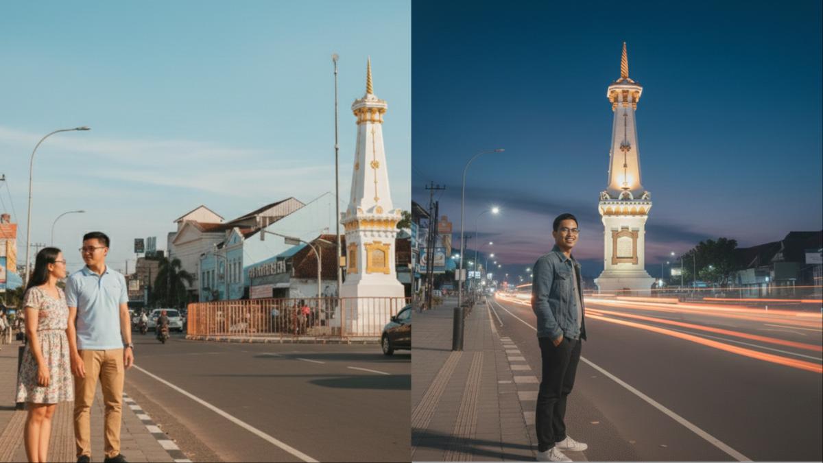 7 Prompt Gemini AI Edit Foto di Tugu Jogja, Estetik Ikonik Siang dan Malam