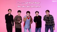 Super Junior menyanyikan lagu versi bahasa Indonesia. (Tangkapan layar YouTube/ Tokopedia)