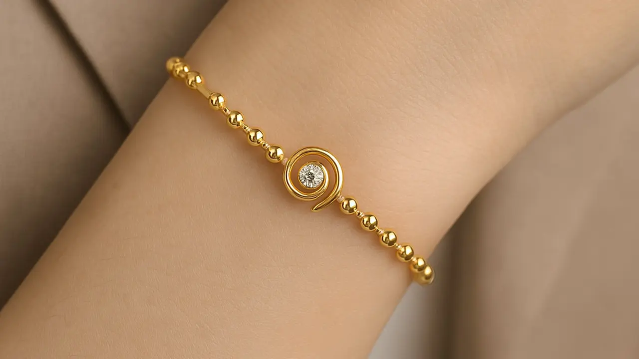 Gelang Emas Bola Kecil 2–5 Gram Kombinasi Spiral Modern