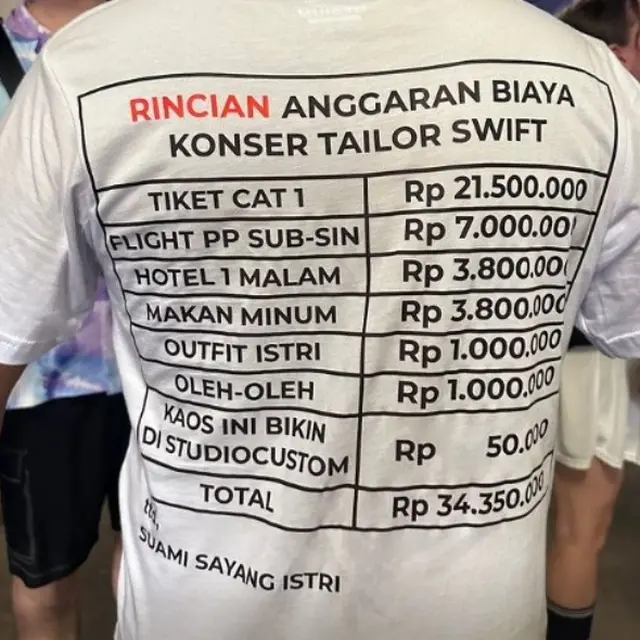 Suami Bikin Kaus Rincian Biaya Temani Istri Nonton Konser Taylor Swift di Singapura, Termasuk Nginap di Hotel Mahal Mirip Kamar Kos