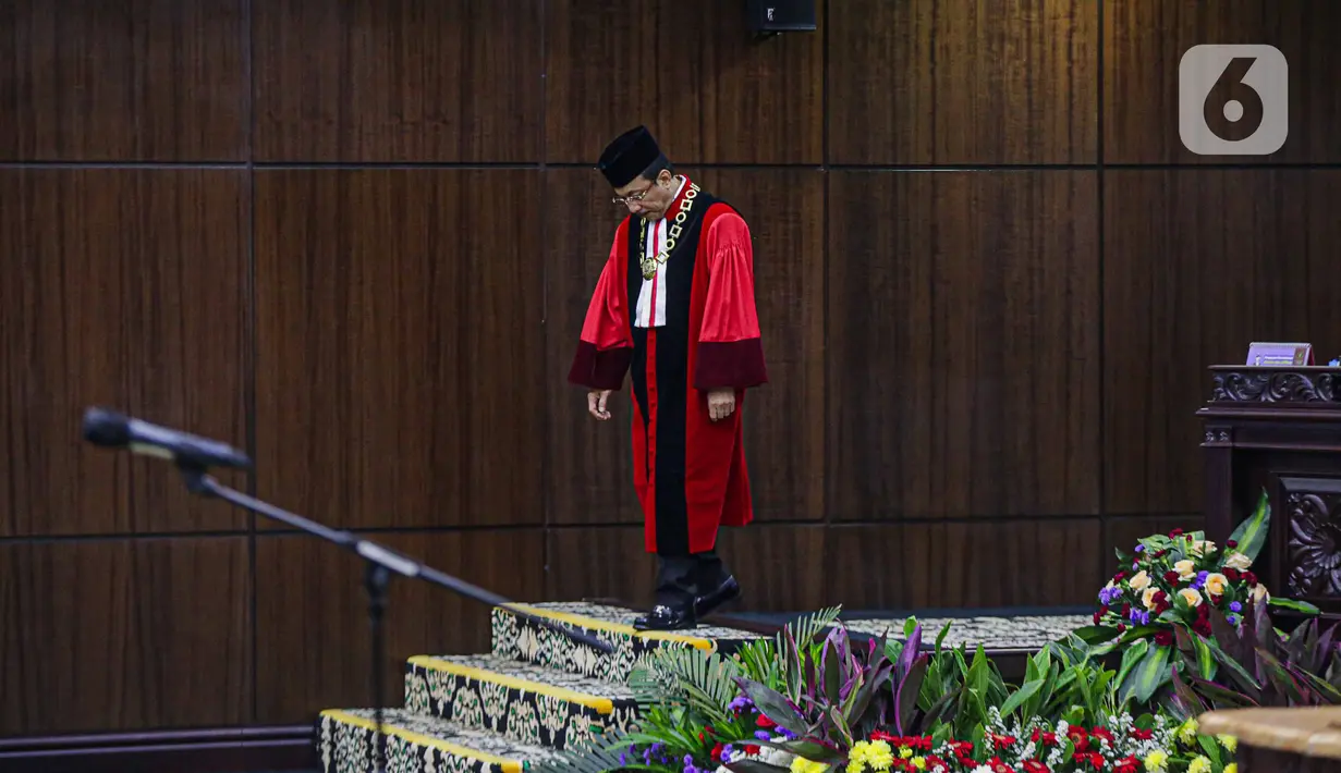 Suhartoyo terpilih menggantikan Anwar Usman yang dicopot dari jabatan akibat melakukan pelanggaran etik berat terkait putusan uji materil dalam beleid Pemilu yang menyangkut batas usia minimum calon presiden dan wakil presiden. (Liputan6.com/Faizal Fanani)