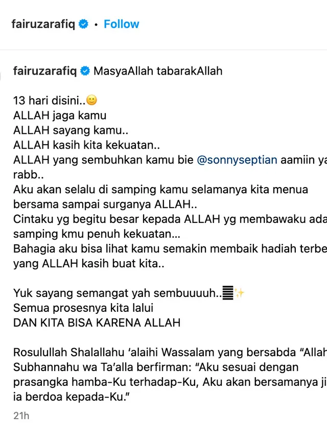 Unggahan Fairuz A. Rafiq. (Foto: Dok. Instagram @fairuzarafiq)