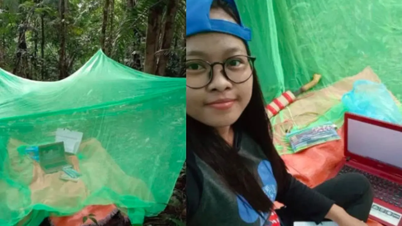 Cari Sinyal untuk Kuliah Online, Mahasiswi Ini Rela Berkemah di Hutan