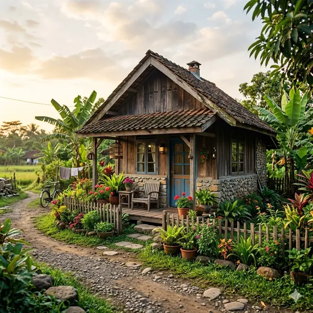 Desain Rumah Kampung Gaya Cottage