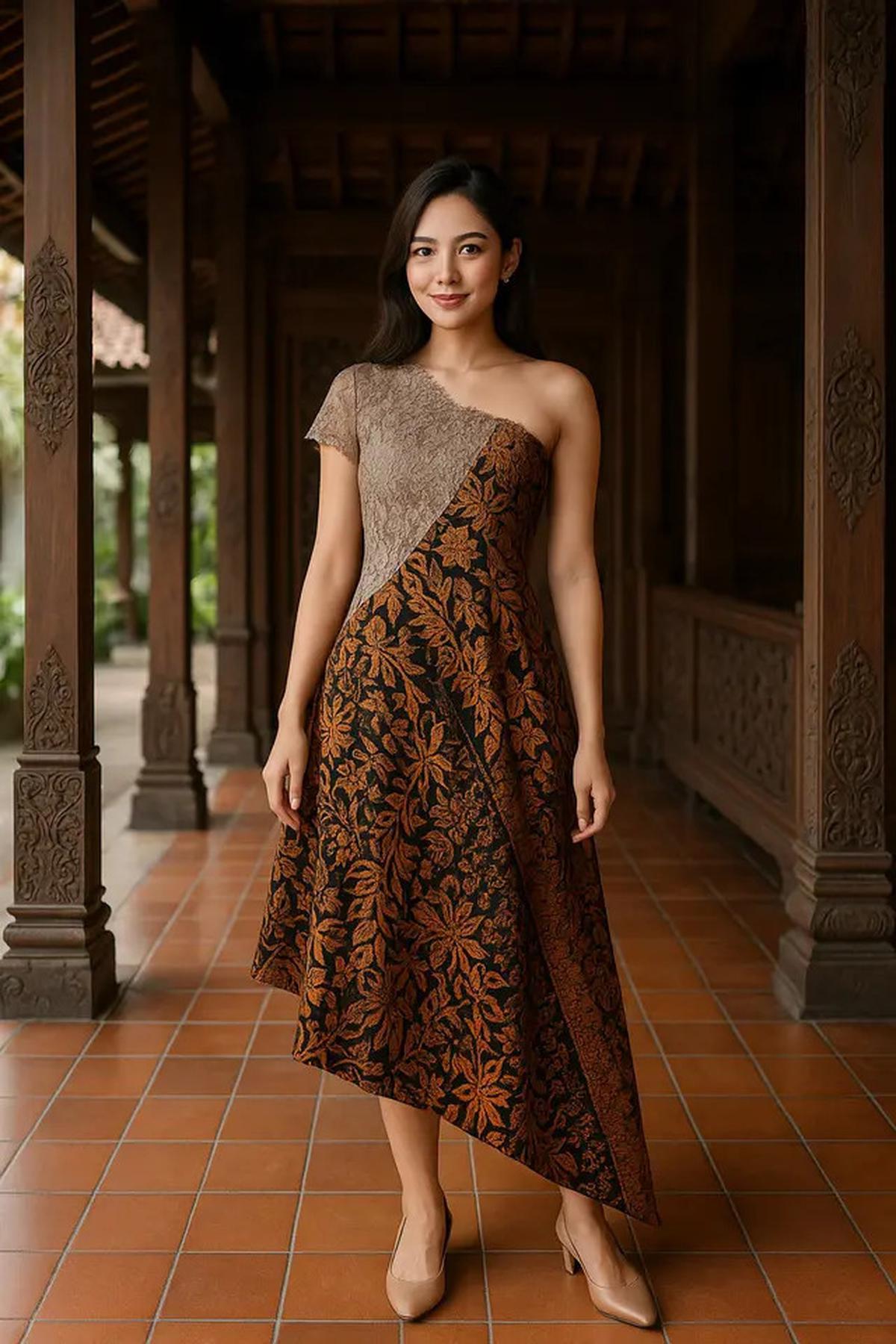 7 Model Dress Batik A-Line Kombinasi Brokat, Cocok untuk Tampil Ramping dan Anggun